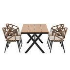 Ensemble de salle à manger d'extérieur en fer 5 pièces avec table rectangulaire et 4 chaises rembourrées en corde tressée