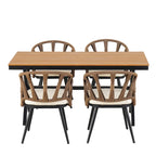 Ensemble de salle à manger d'extérieur en fer 5 pièces avec table rectangulaire et 4 chaises rembourrées en corde tressée