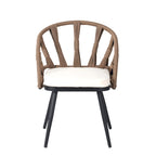 Ensemble de salle à manger d'extérieur en fer 5 pièces avec table rectangulaire et 4 chaises rembourrées en corde tressée