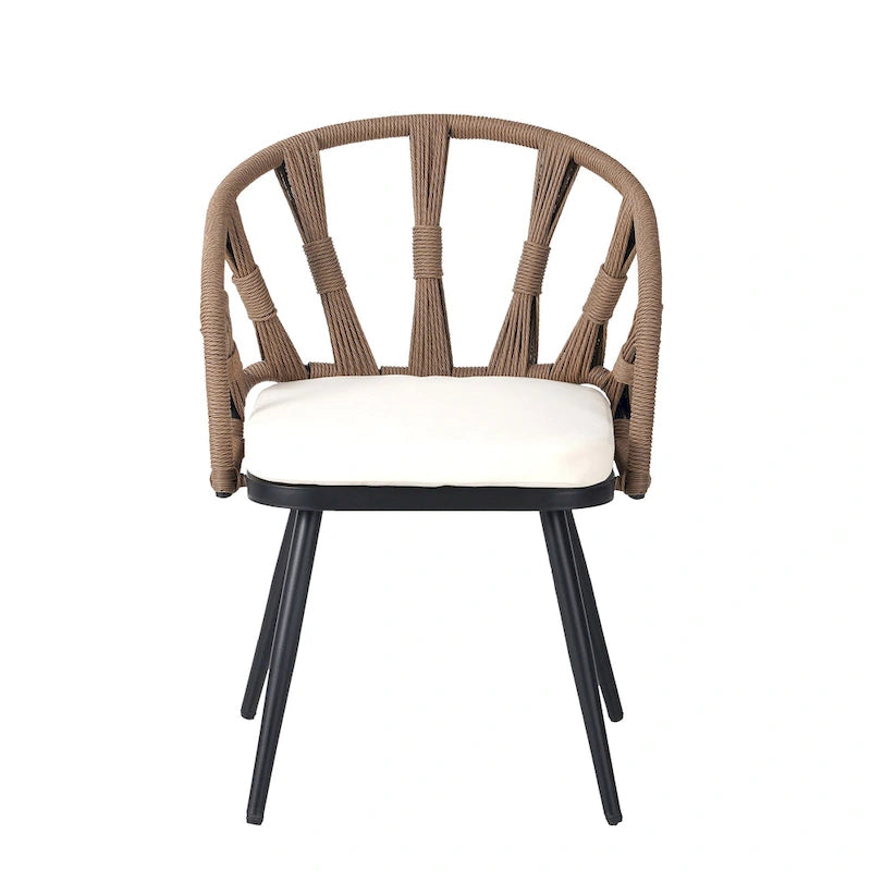 Ensemble de salle à manger d'extérieur en fer 5 pièces avec table rectangulaire et 4 chaises rembourrées en corde tressée
