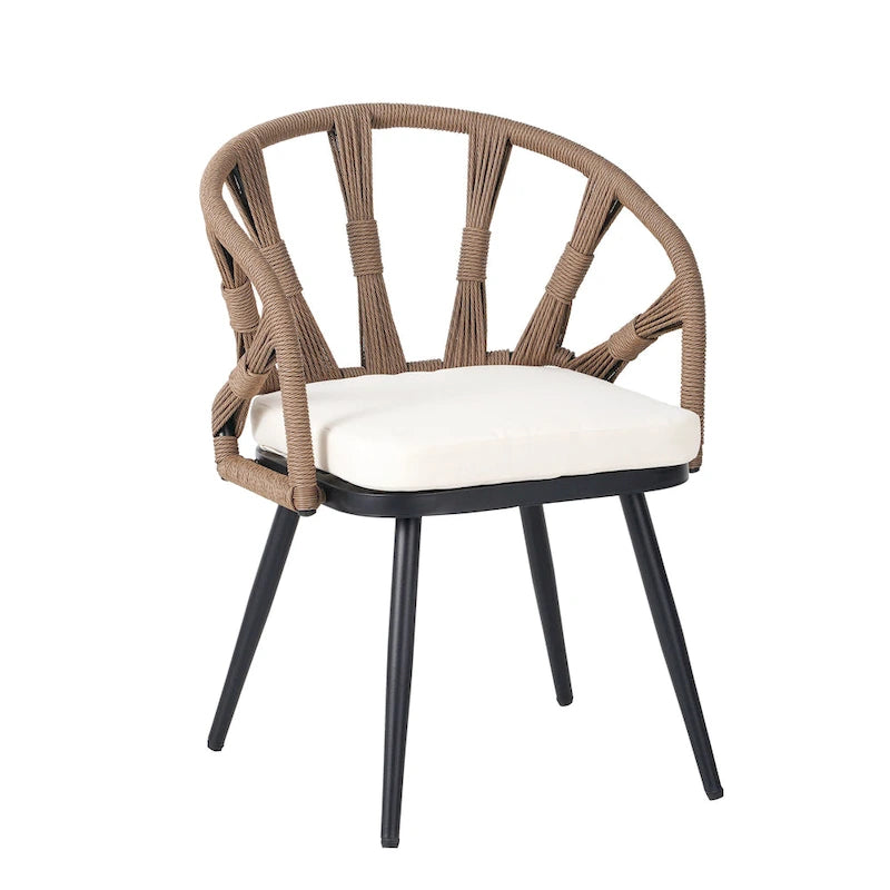 Ensemble de salle à manger d'extérieur en fer 5 pièces avec table rectangulaire et 4 chaises rembourrées en corde tressée