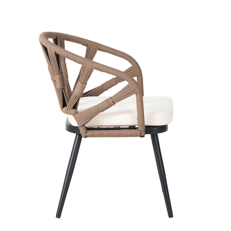 Ensemble de salle à manger d'extérieur en fer 5 pièces avec table rectangulaire et 4 chaises rembourrées en corde tressée