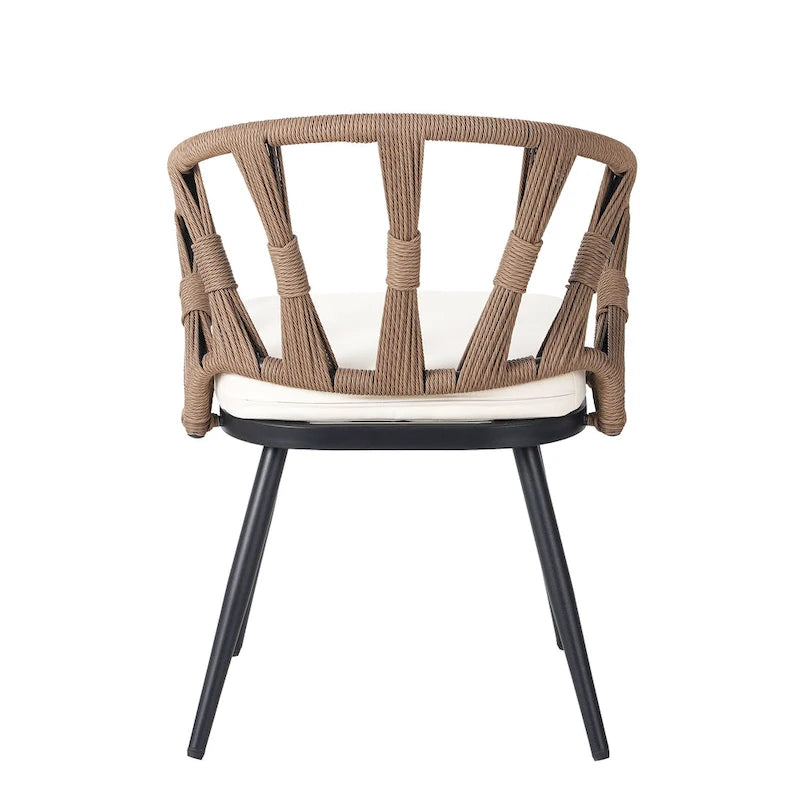 Ensemble de salle à manger d'extérieur en fer 5 pièces avec table rectangulaire et 4 chaises rembourrées en corde tressée