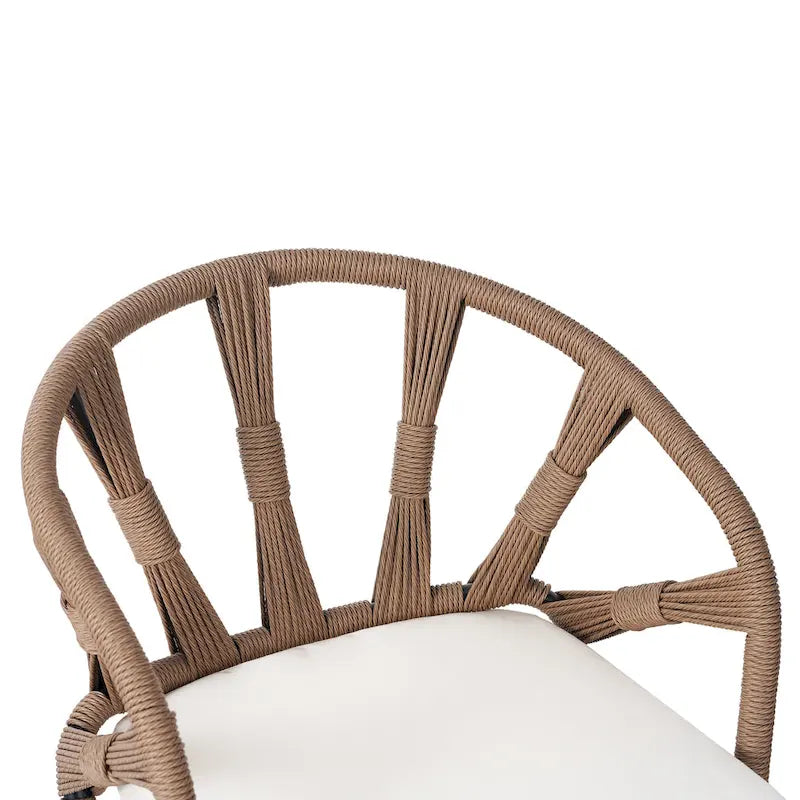 Ensemble de salle à manger d'extérieur en fer 5 pièces avec table rectangulaire et 4 chaises rembourrées en corde tressée