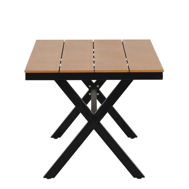 Ensemble de salle à manger d'extérieur en fer 5 pièces avec table rectangulaire et 4 chaises rembourrées en corde tressée