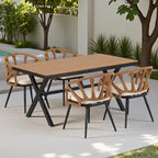 Ensemble de salle à manger d'extérieur en fer 5 pièces avec table rectangulaire et 4 chaises rembourrées en corde tressée