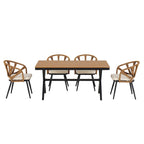 Ensemble de salle à manger d'extérieur en fer 5 pièces avec table rectangulaire et 4 chaises rembourrées en corde tressée