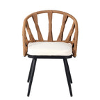 Ensemble de salle à manger d'extérieur en fer 5 pièces avec table rectangulaire et 4 chaises rembourrées en corde tressée