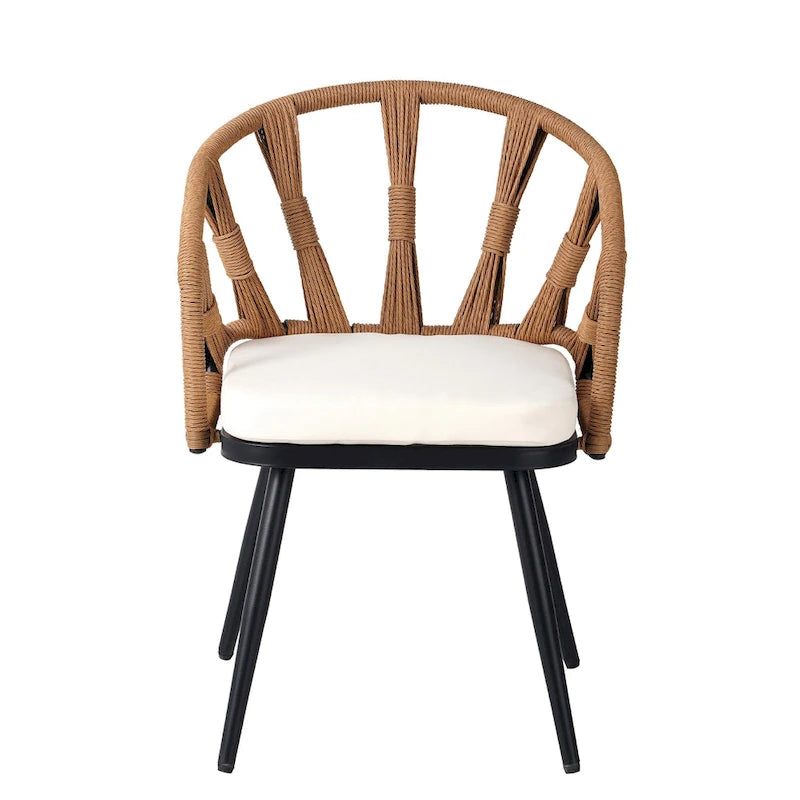 Ensemble de salle à manger d'extérieur en fer 5 pièces avec table rectangulaire et 4 chaises rembourrées en corde tressée