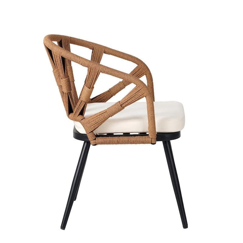 Ensemble de salle à manger d'extérieur en fer 5 pièces avec table rectangulaire et 4 chaises rembourrées en corde tressée