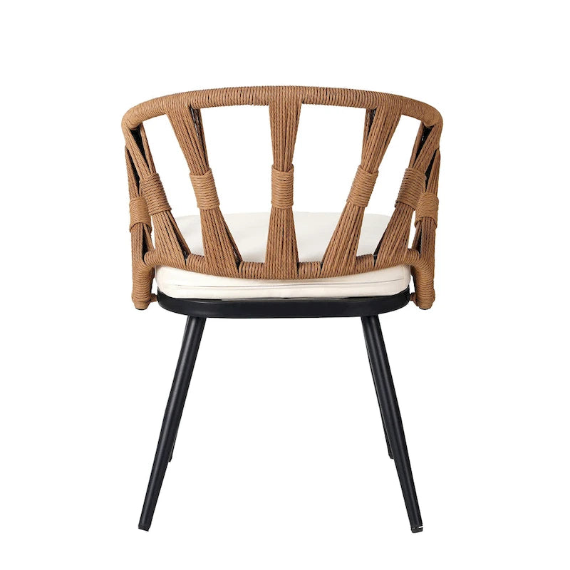 Ensemble de salle à manger d'extérieur en fer 5 pièces avec table rectangulaire et 4 chaises rembourrées en corde tressée