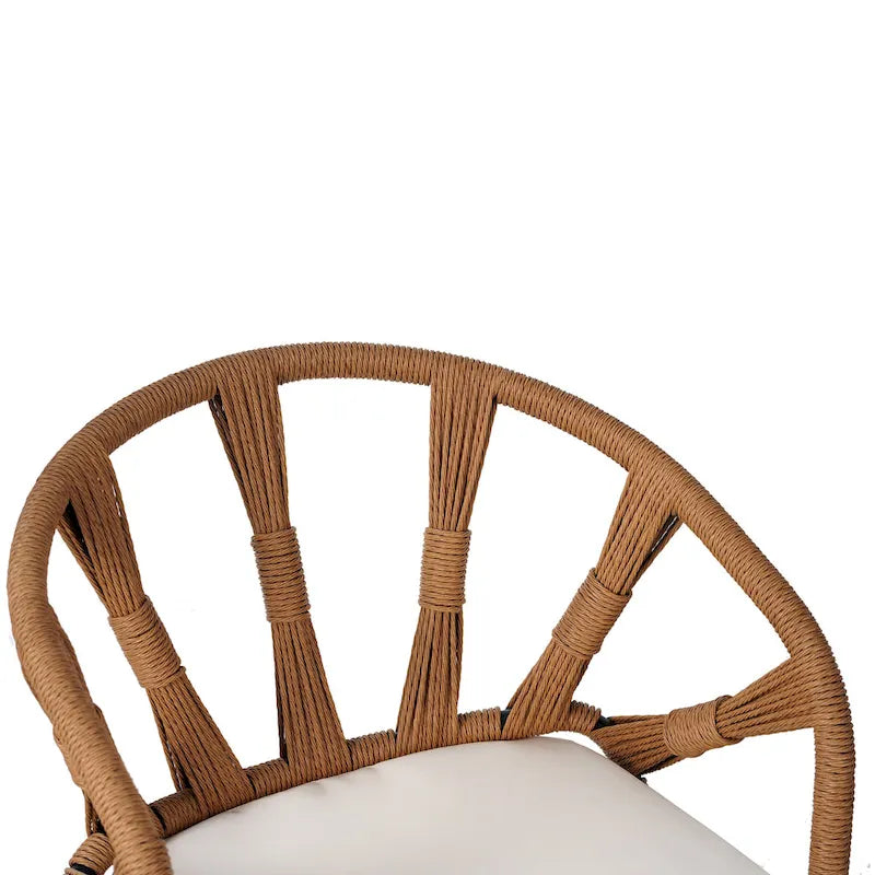 Ensemble de salle à manger d'extérieur en fer 5 pièces avec table rectangulaire et 4 chaises rembourrées en corde tressée