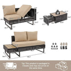 Ensemble de meubles de patio sectionnels tressés 5 pièces avec table basse extensible et seau à glace