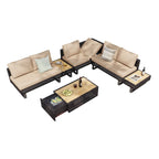 Ensemble de meubles de patio sectionnels tressés 5 pièces avec table basse extensible et seau à glace