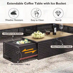 Ensemble de meubles de patio sectionnels tressés 5 pièces avec table basse extensible et seau à glace