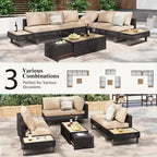 Ensemble de meubles de patio sectionnels tressés 5 pièces avec table basse extensible et seau à glace