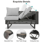 Ensemble de meubles de patio sectionnels tressés 5 pièces avec table basse extensible et seau à glace