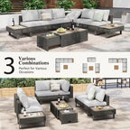 Ensemble de meubles de patio sectionnels tressés 5 pièces avec table basse extensible et seau à glace