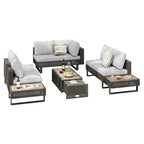 Ensemble de meubles de patio sectionnels tressés 5 pièces avec table basse extensible et seau à glace