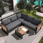 Ensemble de meubles de patio de 4 pièces, ensemble de canapé sectionnel en forme de L pour patio avec coussin moelleux et table basse rectangulaire