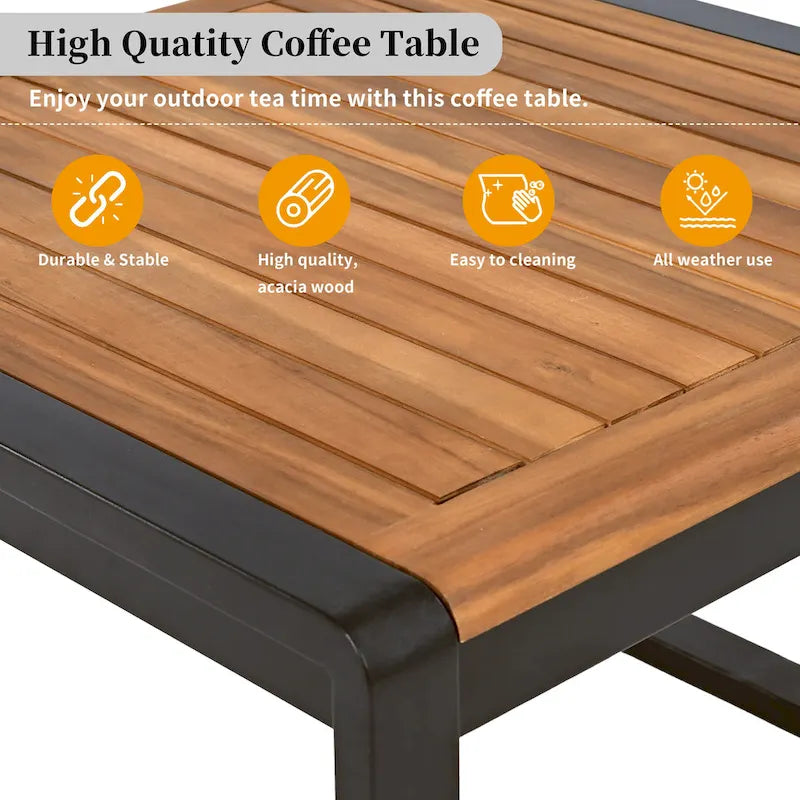 Ensemble de meubles de patio de 4 pièces, ensemble de canapé sectionnel en forme de L pour patio avec coussin moelleux et table basse rectangulaire