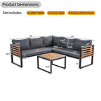 Ensemble de meubles de patio de 4 pièces, ensemble de canapé sectionnel en forme de L pour patio avec coussin moelleux et table basse rectangulaire