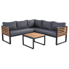 Ensemble de meubles de patio de 4 pièces, ensemble de canapé sectionnel en forme de L pour patio avec coussin moelleux et table basse rectangulaire