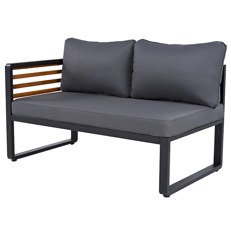 Ensemble de meubles de patio de 4 pièces, ensemble de canapé sectionnel en forme de L pour patio avec coussin moelleux et table basse rectangulaire