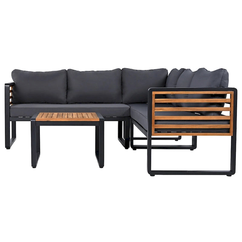 Ensemble de meubles de patio de 4 pièces, ensemble de canapé sectionnel en forme de L pour patio avec coussin moelleux et table basse rectangulaire