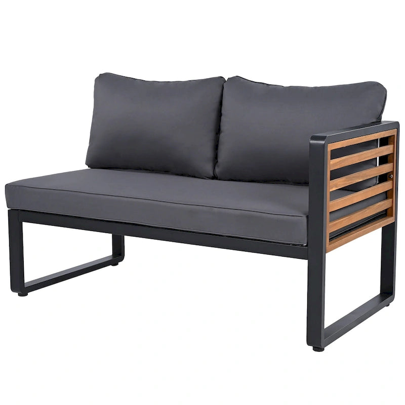 Ensemble de meubles de patio de 4 pièces, ensemble de canapé sectionnel en forme de L pour patio avec coussin moelleux et table basse rectangulaire