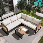 Ensemble de meubles de patio de 4 pièces, ensemble de canapé sectionnel en forme de L pour patio avec coussin moelleux et table basse rectangulaire