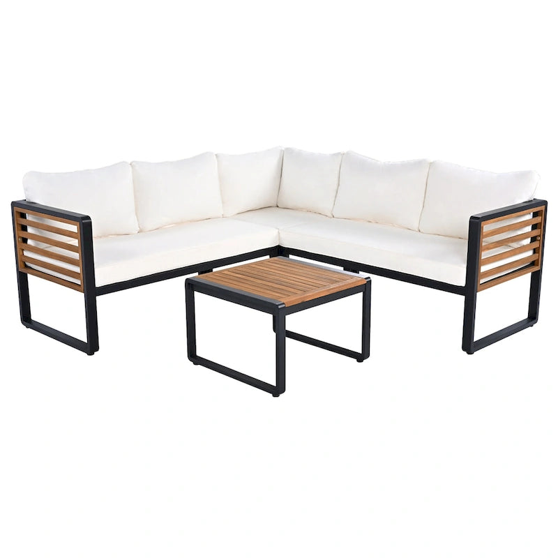 Ensemble de meubles de patio de 4 pièces, ensemble de canapé sectionnel en forme de L pour patio avec coussin moelleux et table basse rectangulaire