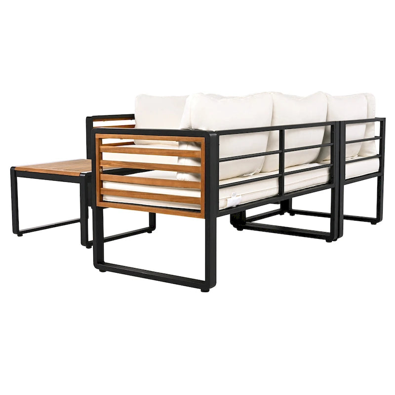 Ensemble de meubles de patio de 4 pièces, ensemble de canapé sectionnel en forme de L pour patio avec coussin moelleux et table basse rectangulaire