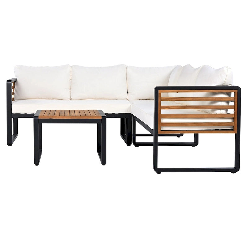 Ensemble de meubles de patio de 4 pièces, ensemble de canapé sectionnel en forme de L pour patio avec coussin moelleux et table basse rectangulaire