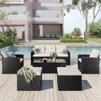 Ensemble de mobilier de patio extérieur 6 pièces, ensemble de canapé sectionnel en rotin et osier toutes saisons avec 2 chaises, poufs et table basse