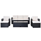 Ensemble de mobilier de patio extérieur 6 pièces, ensemble de canapé sectionnel en rotin et osier toutes saisons avec 2 chaises, poufs et table basse