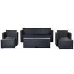 Ensemble de mobilier de patio extérieur 6 pièces, ensemble de canapé sectionnel en rotin et osier toutes saisons avec 2 chaises, poufs et table basse
