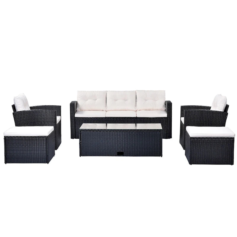 Ensemble de mobilier de patio extérieur 6 pièces, ensemble de canapé sectionnel en rotin et osier toutes saisons avec 2 chaises, poufs et table basse
