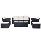 Ensemble de mobilier de patio extérieur 6 pièces, ensemble de canapé sectionnel en rotin et osier toutes saisons avec 2 chaises, poufs et table basse