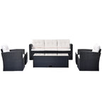 Ensemble de mobilier de patio extérieur 6 pièces, ensemble de canapé sectionnel en rotin et osier toutes saisons avec 2 chaises, poufs et table basse