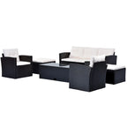 Ensemble de mobilier de patio extérieur 6 pièces, ensemble de canapé sectionnel en rotin et osier toutes saisons avec 2 chaises, poufs et table basse