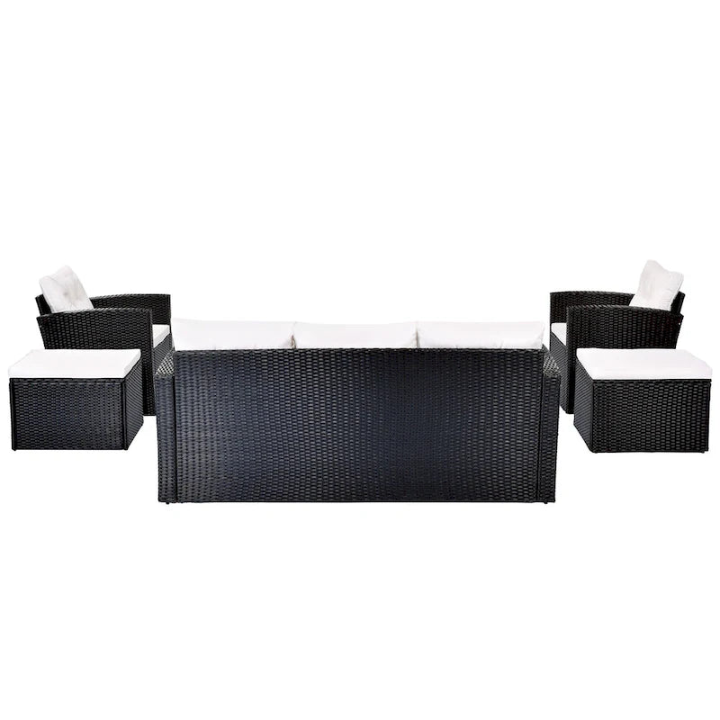 Ensemble de mobilier de patio extérieur 6 pièces, ensemble de canapé sectionnel en rotin et osier toutes saisons avec 2 chaises, poufs et table basse