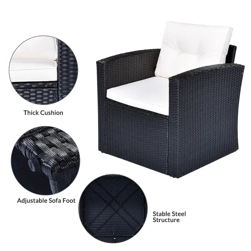 Ensemble de mobilier de patio extérieur 6 pièces, ensemble de canapé sectionnel en rotin et osier toutes saisons avec 2 chaises, poufs et table basse
