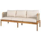 Ensemble de canapé en corde d'extérieur 4 pièces, salon de jardin tout temps avec table en bois d'acacia, canapé simple et pouf.