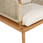 Ensemble de canapé en corde d'extérieur 4 pièces, salon de jardin tout temps avec table en bois d'acacia, canapé simple et pouf.