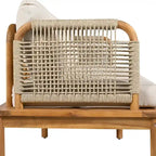 Ensemble de canapé en corde d'extérieur 4 pièces, salon de jardin tout temps avec table en bois d'acacia, canapé simple et pouf.