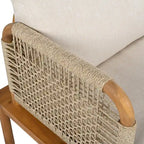 Ensemble de canapé en corde d'extérieur 4 pièces, salon de jardin tout temps avec table en bois d'acacia, canapé simple et pouf.