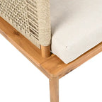 Ensemble de canapé en corde d'extérieur 4 pièces, salon de jardin tout temps avec table en bois d'acacia, canapé simple et pouf.