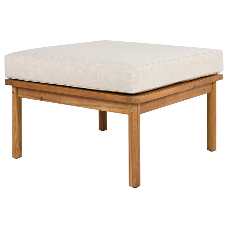 Ensemble de canapé en corde d'extérieur 4 pièces, salon de jardin tout temps avec table en bois d'acacia, canapé simple et pouf.