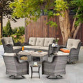 Salon de jardin en rotin – Ensemble de mobilier de jardin 9 pièces avec chaises pivotantes